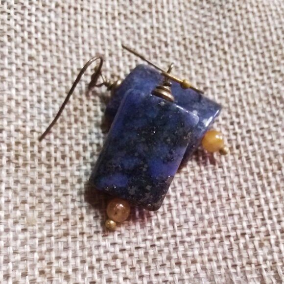 Minimalist! Night Sky + Stars! Deep Blue Speckled Jasper Earrings - Picture 2 of 7